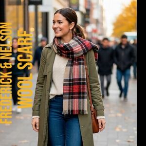 Vintage Frederick & Nelson 100% Wool Classic Plaid Winter Scarf Unisex Scarf